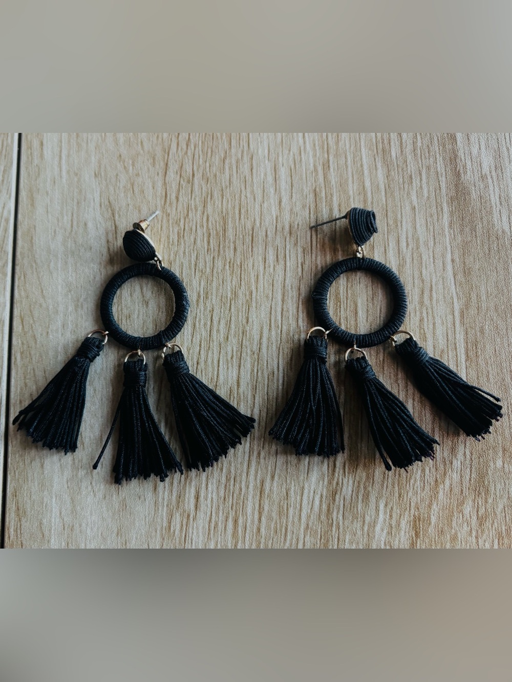 Boho Chic Black Tassel Hoop Earrings